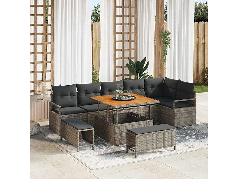 Tuin Sofa Set met kussen 9 pcs Grijs Poly riet