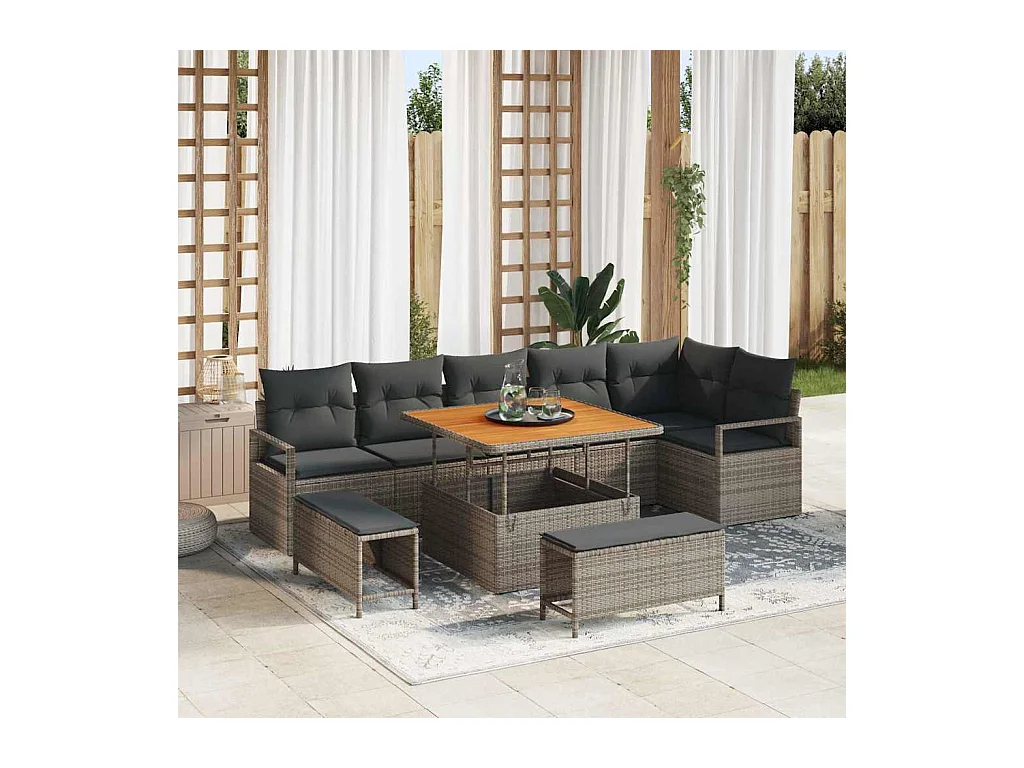 Ensemble de canapé de jardin avec coussin 9 pcs Gris Poly rotin