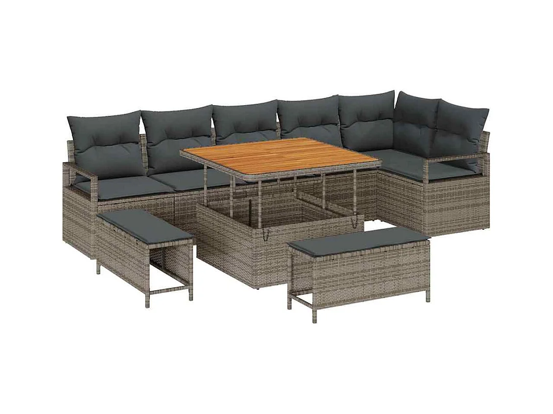 Ensemble de canapé de jardin avec coussin 9 pcs Gris Poly rotin