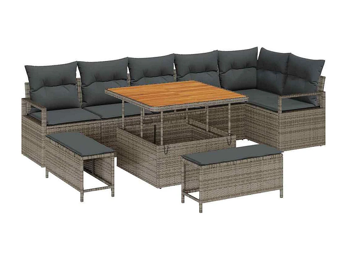 Conjunto de sofá de jardín con cojín 9 pcs Gris Poliratán