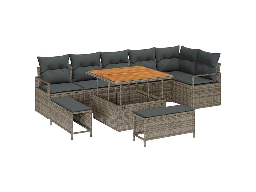 Tuin Sofa Set met kussen 9 pcs Grijs Poly riet