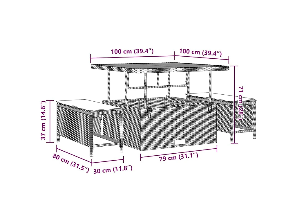 Tuin Sofa Set met kussen 9 pcs Grijs Poly riet