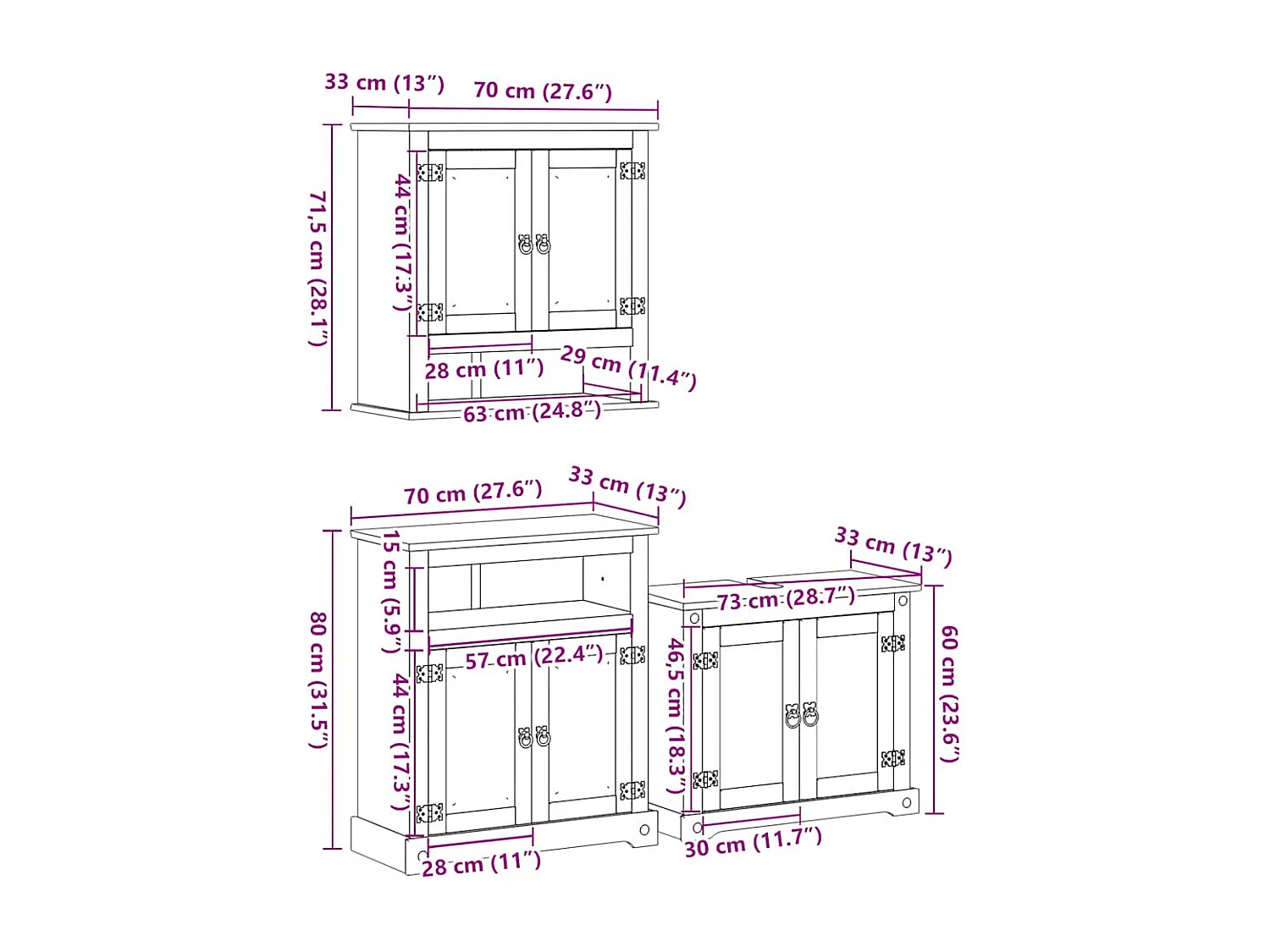 Ensemble de meubles salle de bain 3 pcs Corona bois pin massif