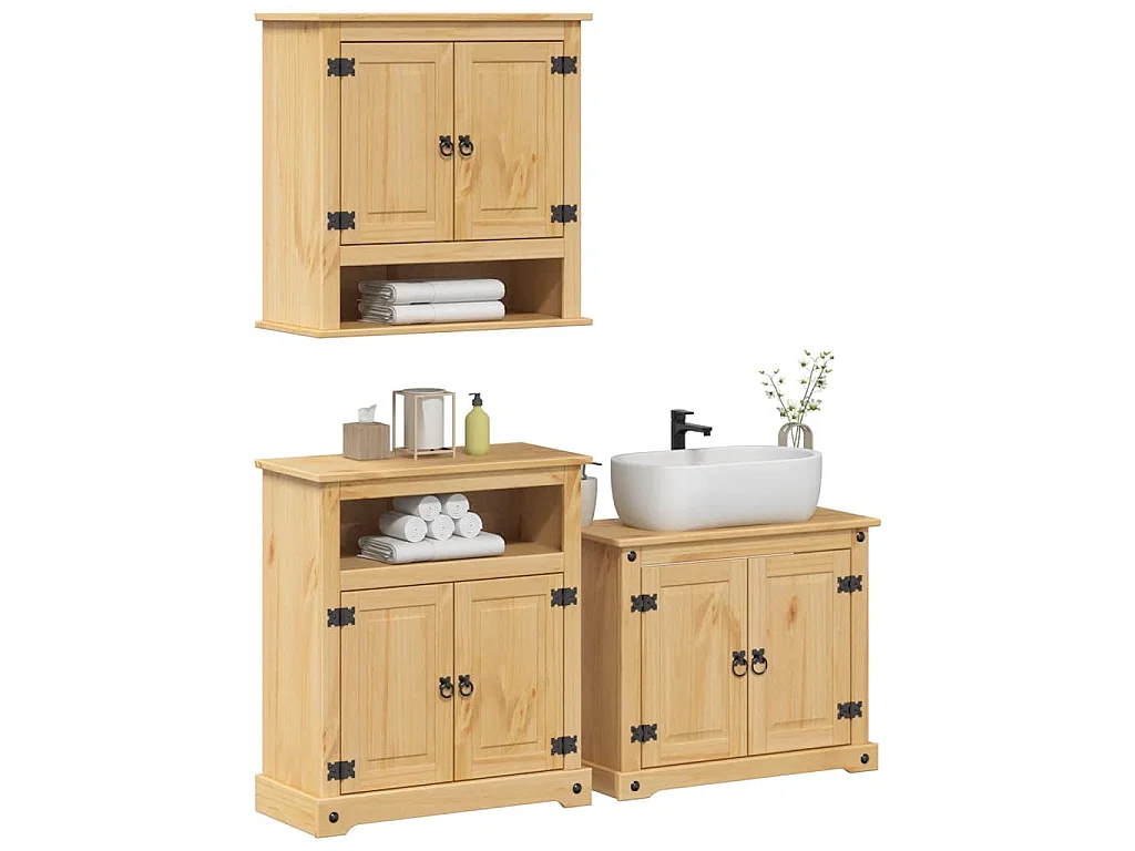 Ensemble de meubles salle de bain 3 pcs Corona bois pin massif
