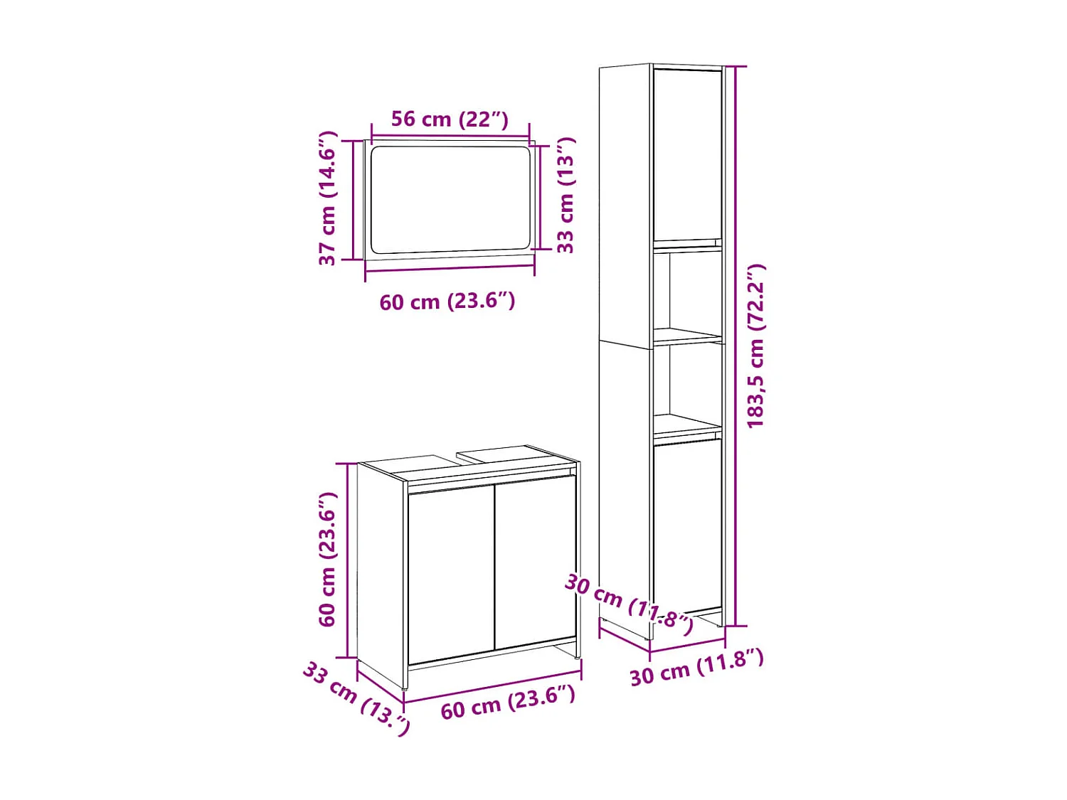3-delige Badkamermeubelset bewerkt hout sonoma eikenkleurig