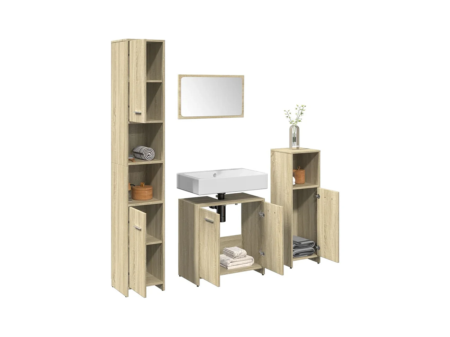 Ensemble de meubles de salle de bain 4 pcs chêne sonoma