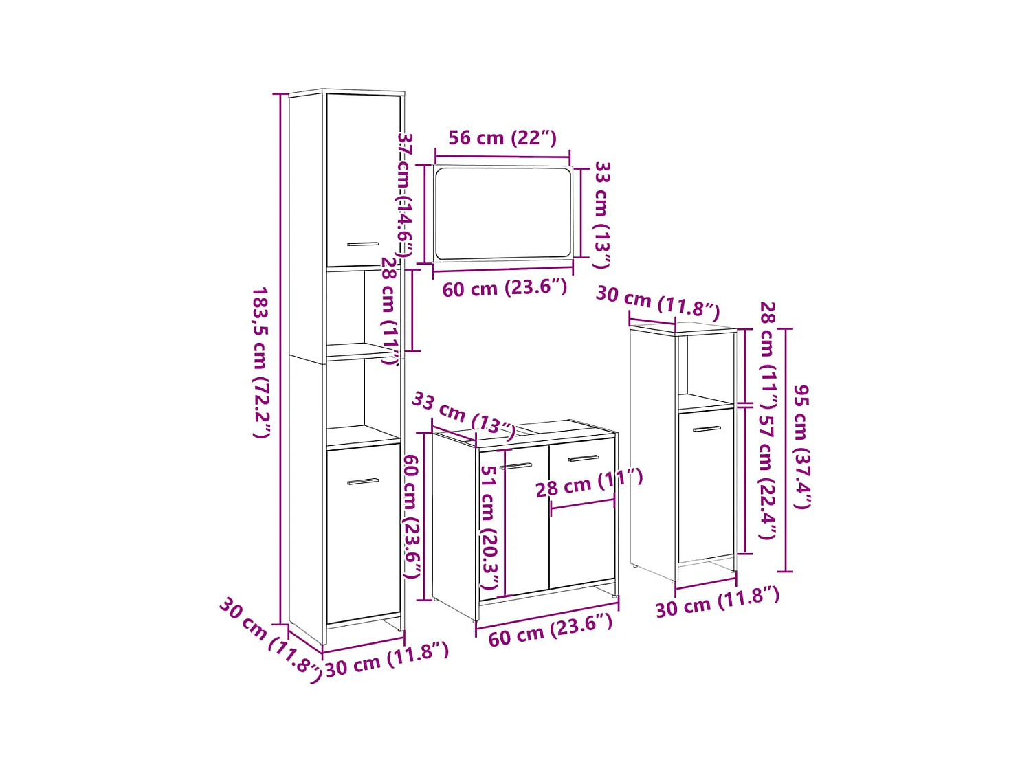 Ensemble de meubles de salle de bain 4 pcs chêne sonoma