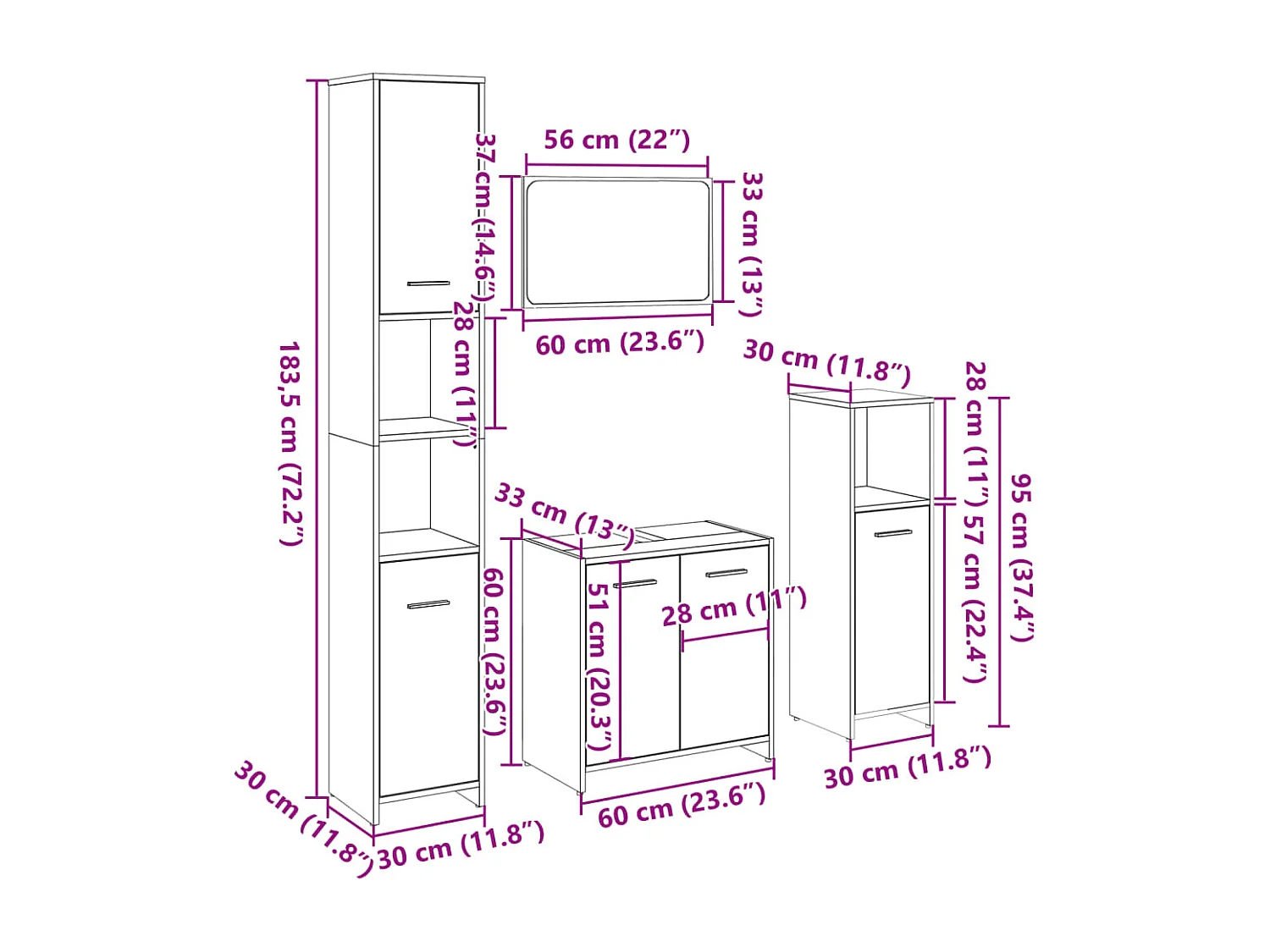 4-delige Badkamermeubelset bewerkt hout sonoma eikenkleurig