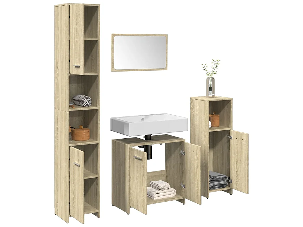Ensemble de meubles de salle de bain 4 pcs chêne sonoma