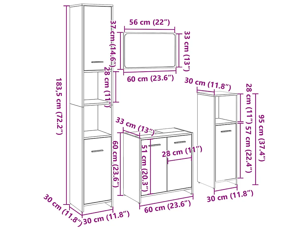 Ensemble de meubles de salle de bain 4 pcs chêne sonoma