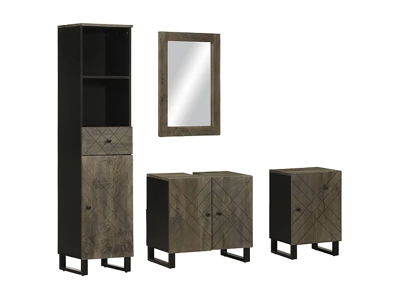 Ensemble de meubles de salle de bain 4 pcs noir manguier massif