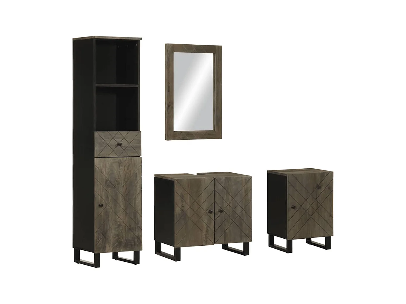 Ensemble de meubles de salle de bain 4 pcs noir manguier massif