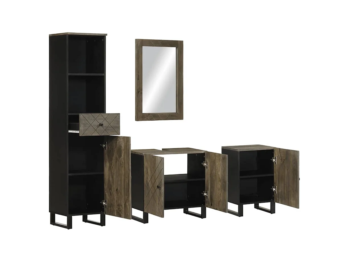 Ensemble de meubles de salle de bain 4 pcs noir manguier massif