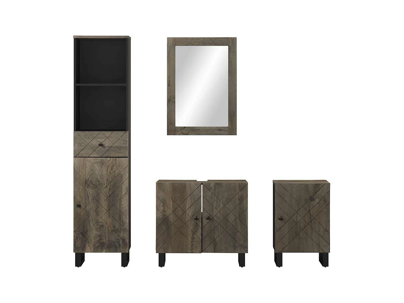 Ensemble de meubles de salle de bain 4 pcs noir manguier massif