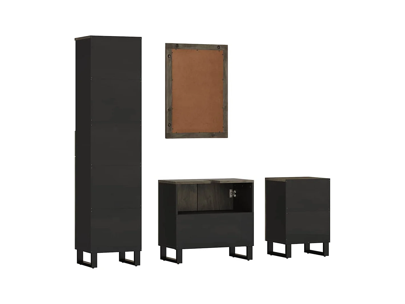 Ensemble de meubles de salle de bain 4 pcs noir manguier massif