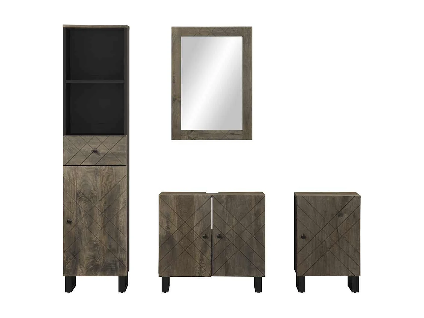 Ensemble de meubles de salle de bain 4 pcs noir manguier massif