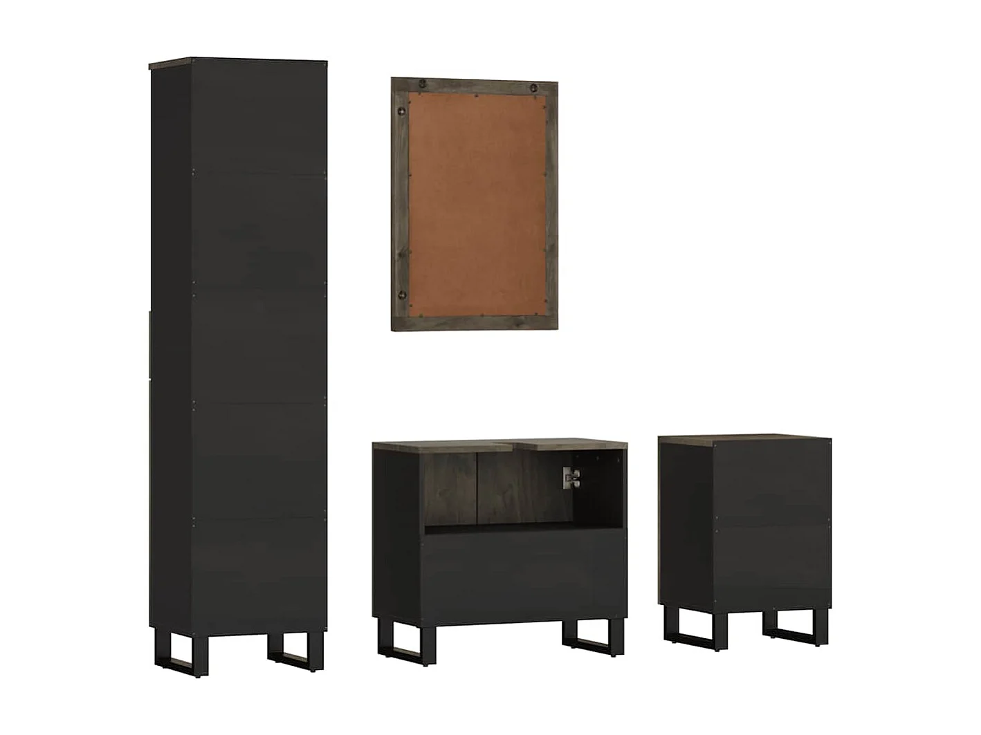 Ensemble de meubles de salle de bain 4 pcs noir manguier massif