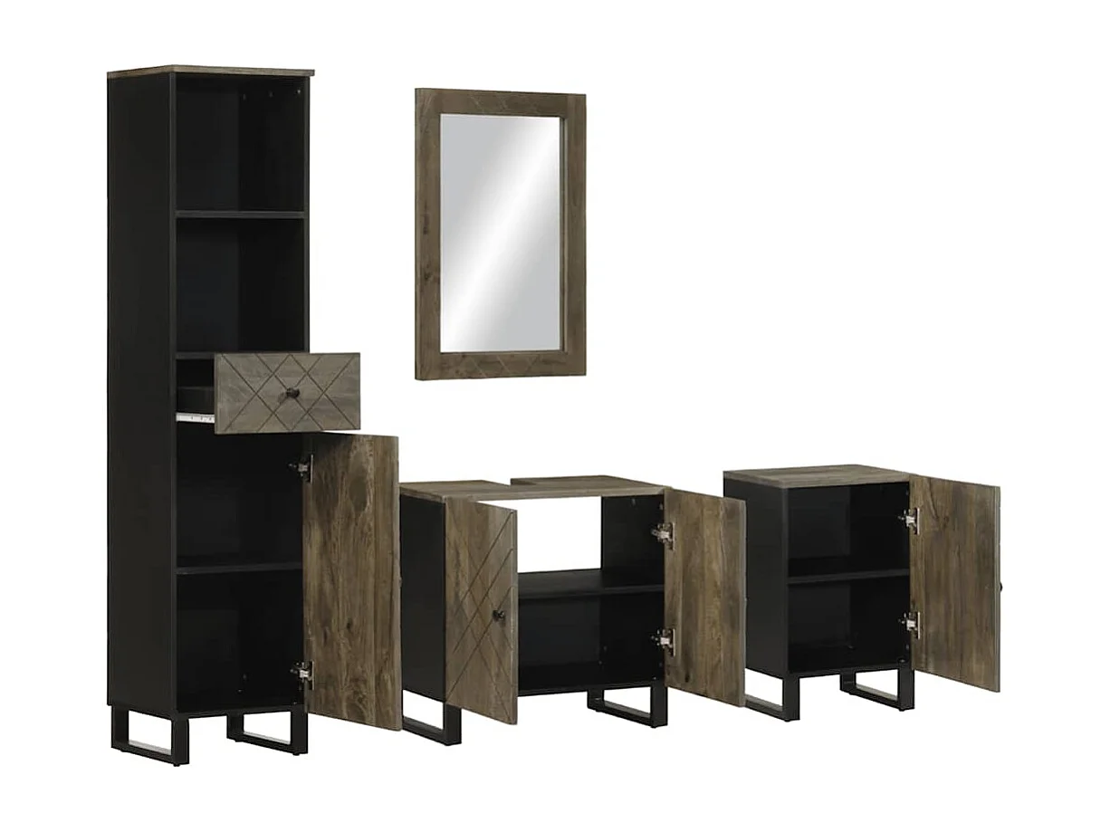 Ensemble de meubles de salle de bain 4 pcs noir manguier massif