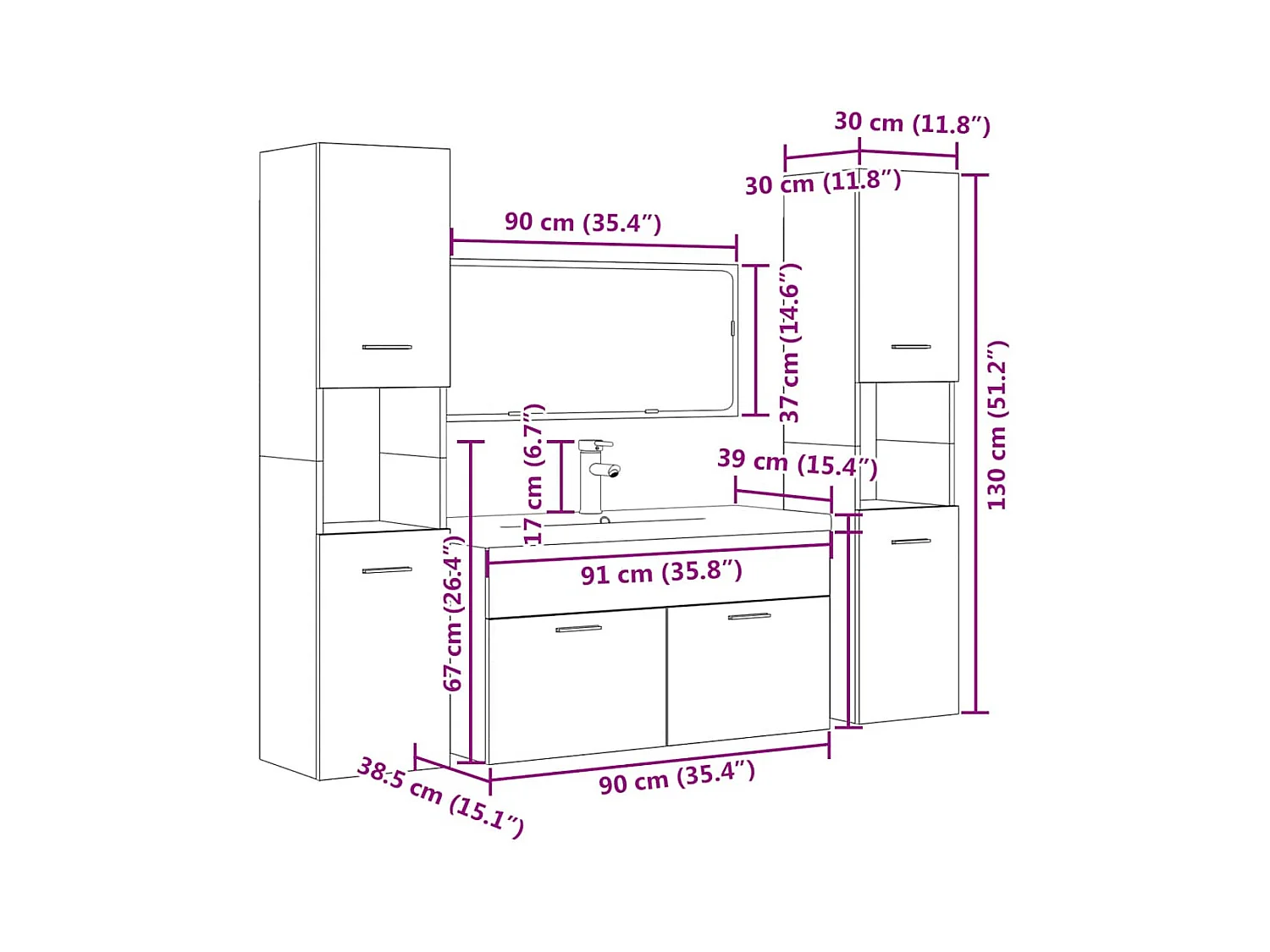 5-delige Badkamermeubelset bewerkt hout betongrijs