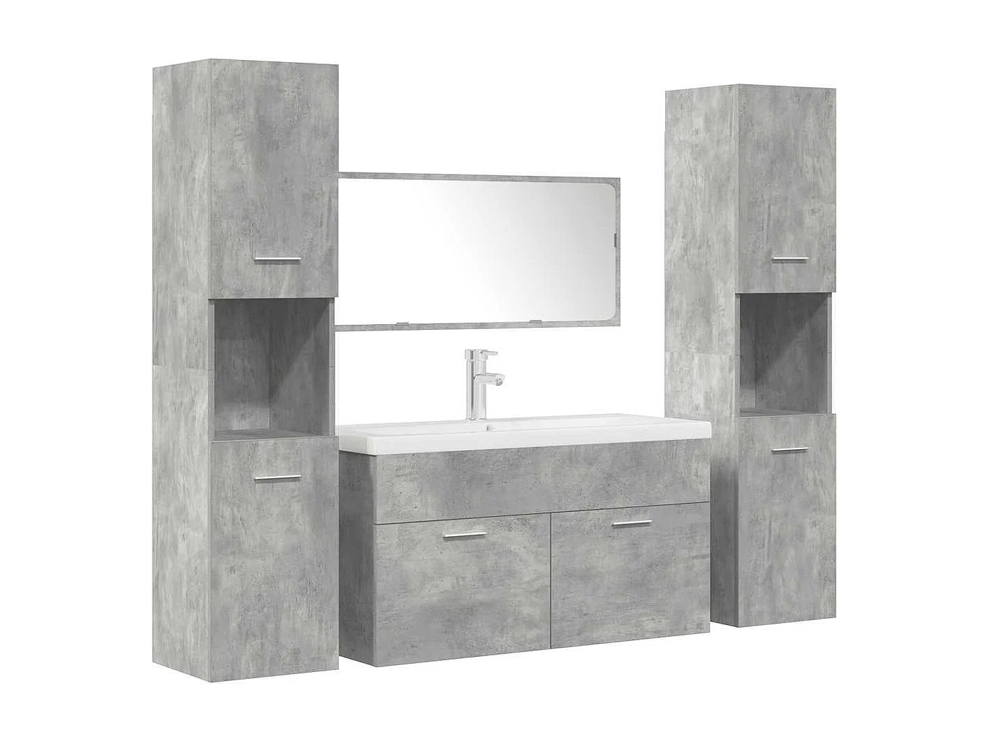 Set Mobili da Bagno 5 pz Grigio Cemento in Legno Multistrato