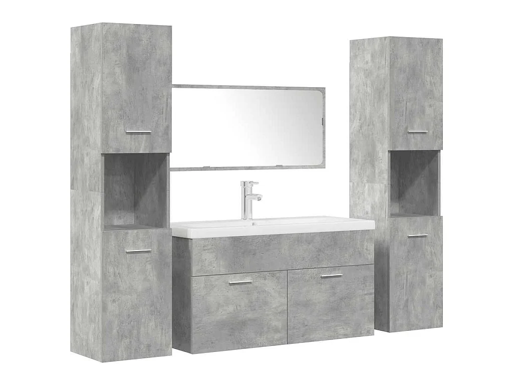 Set Mobili da Bagno 5 pz Grigio Cemento in Legno Multistrato