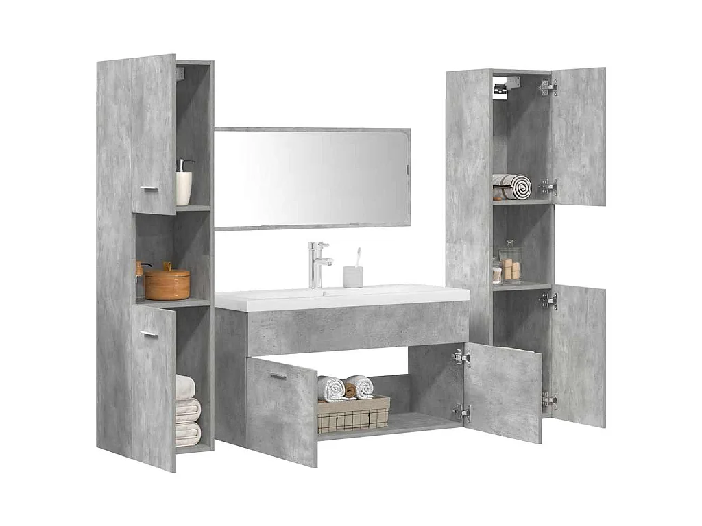 Set Mobili da Bagno 5 pz Grigio Cemento in Legno Multistrato