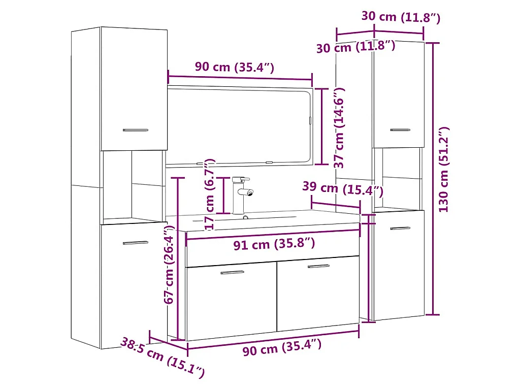 Set Mobili da Bagno 5 pz Grigio Cemento in Legno Multistrato