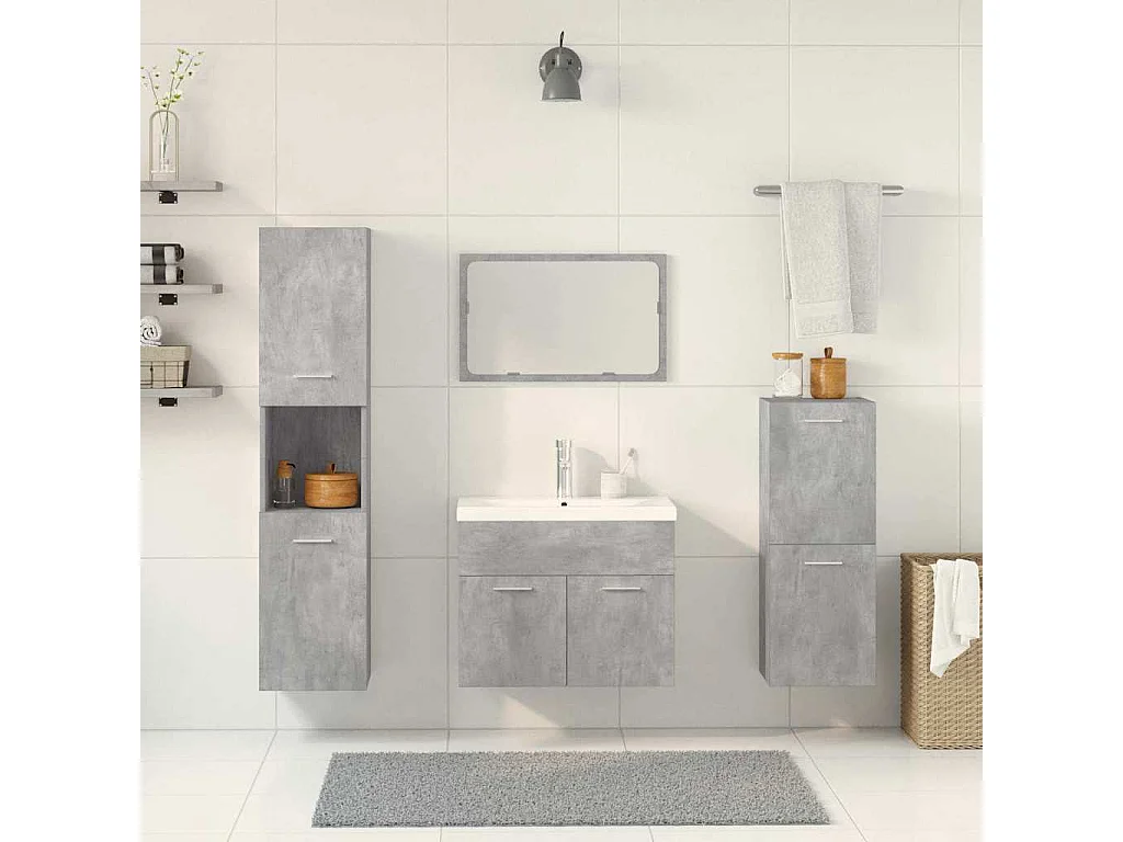 5-delige Badkamermeubelset bewerkt hout betongrijs