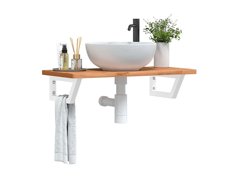 Waschbeckenregal Wandmontage Stahl und Massivholz Buche