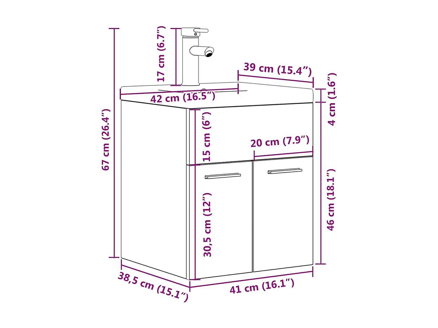 Wastafelmeubel met inbouwwastafel en kraan Sonoma eikenhout