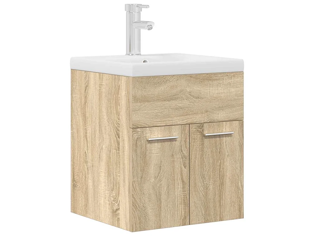 Wastafelmeubel met inbouwwastafel en kraan Sonoma eikenhout