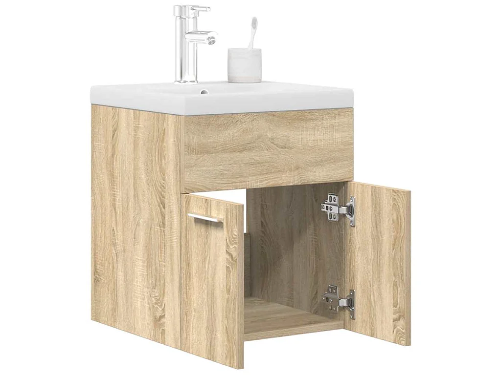 Wastafelmeubel met inbouwwastafel en kraan Sonoma eikenhout