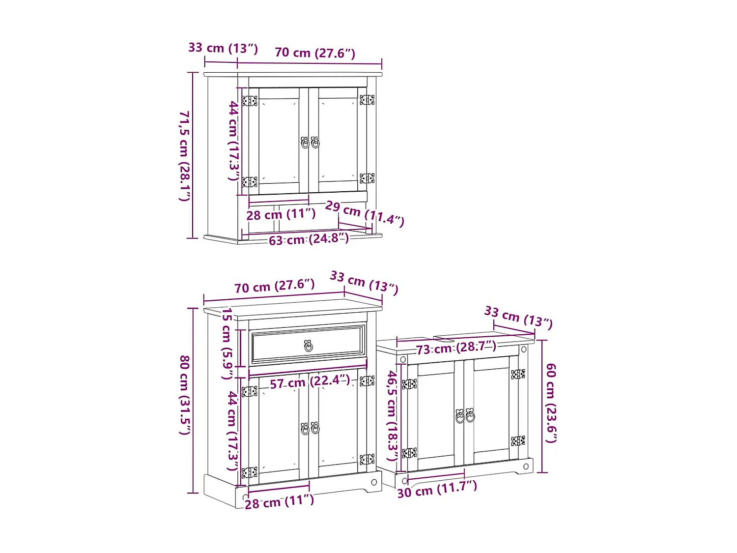 Ensemble de meubles salle de bain 3 pcs Corona bois pin massif