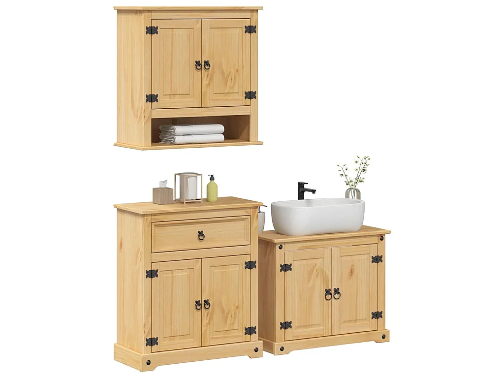 Ensemble de meubles salle de bain 3 pcs Corona bois pin massif
