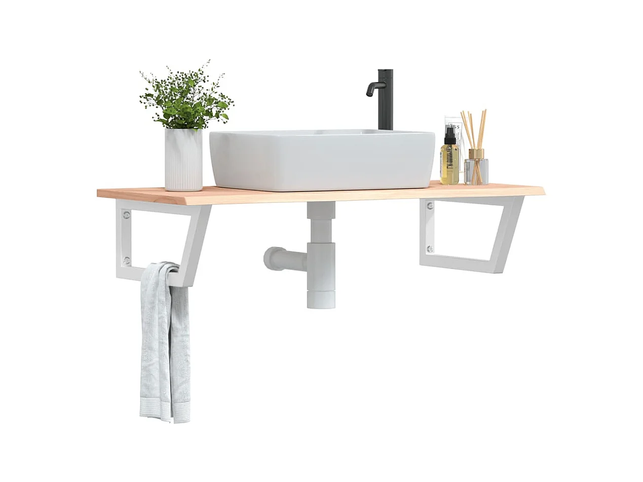 Étagère de vasque murale acier et bois de chêne massif