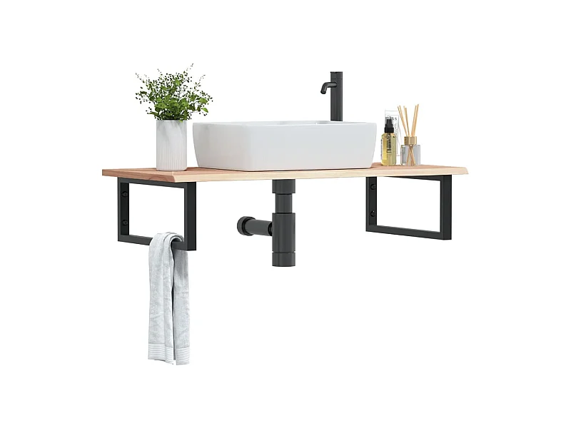 Étagère de vasque murale acier et bois de chêne massif