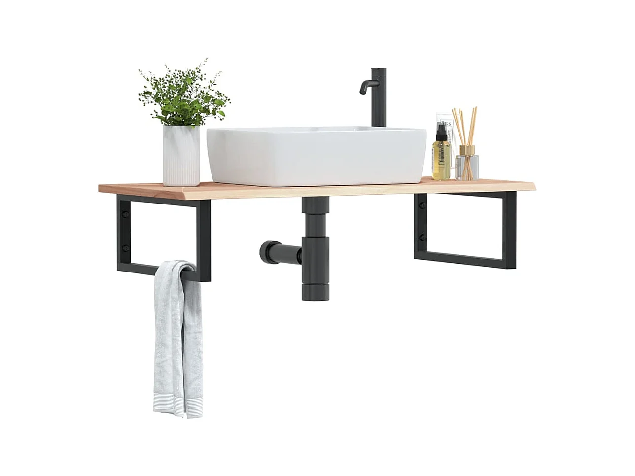 Étagère de vasque murale acier et bois de chêne massif