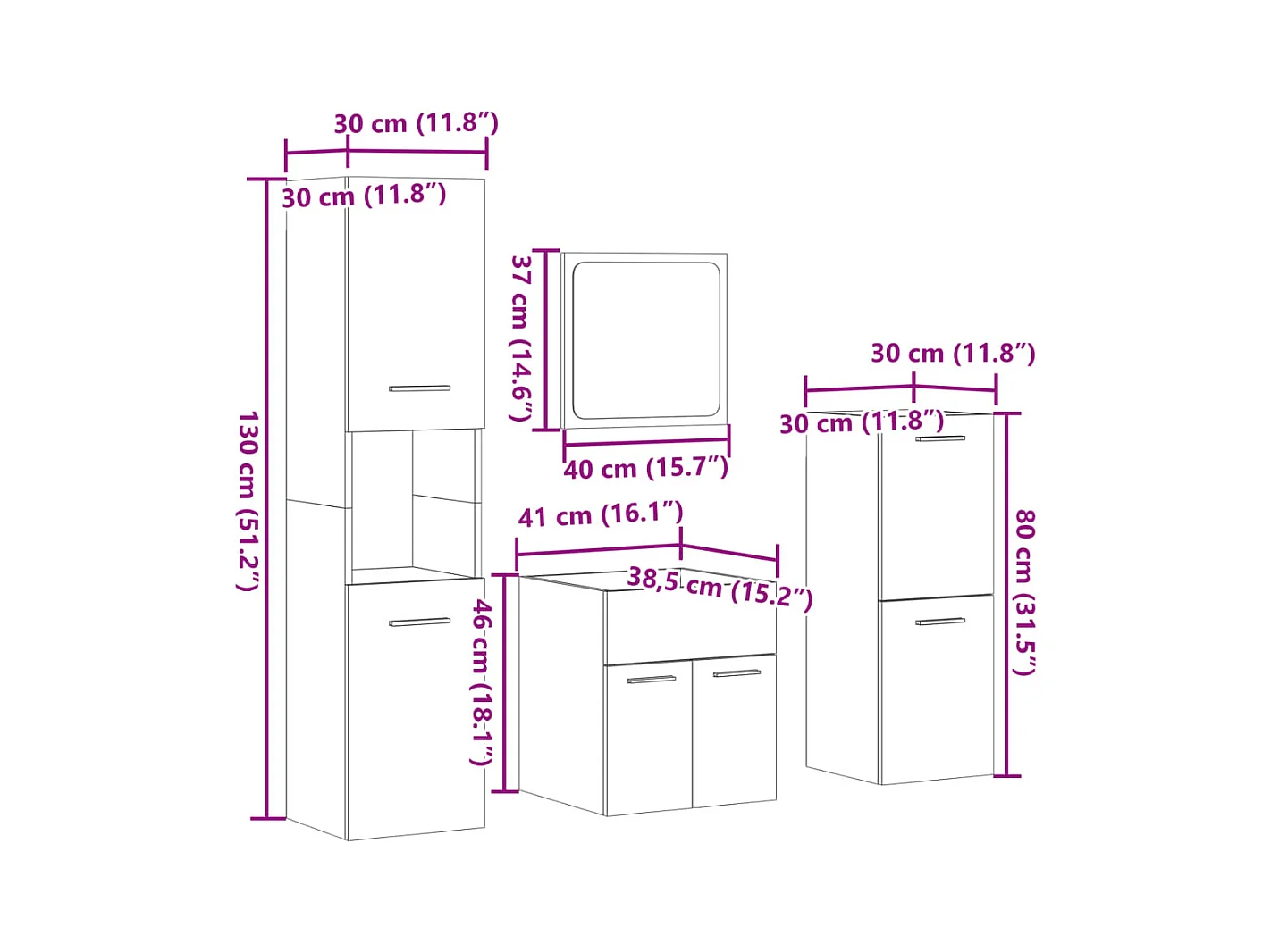 Ensemble de meubles de salle de bain 4 pcs chêne sonoma