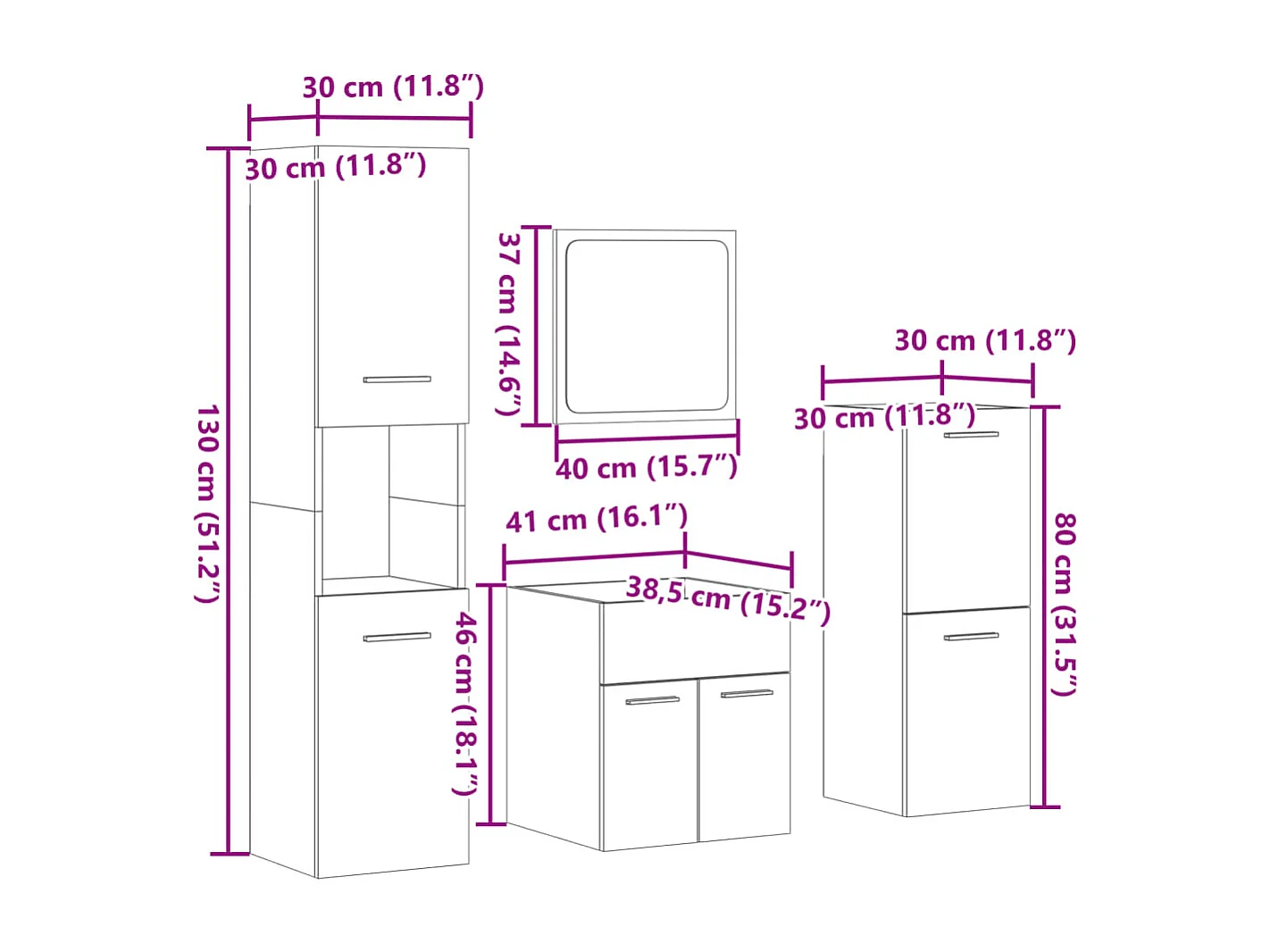4-delige Badkamermeubelset bewerkt hout sonoma eikenkleurig