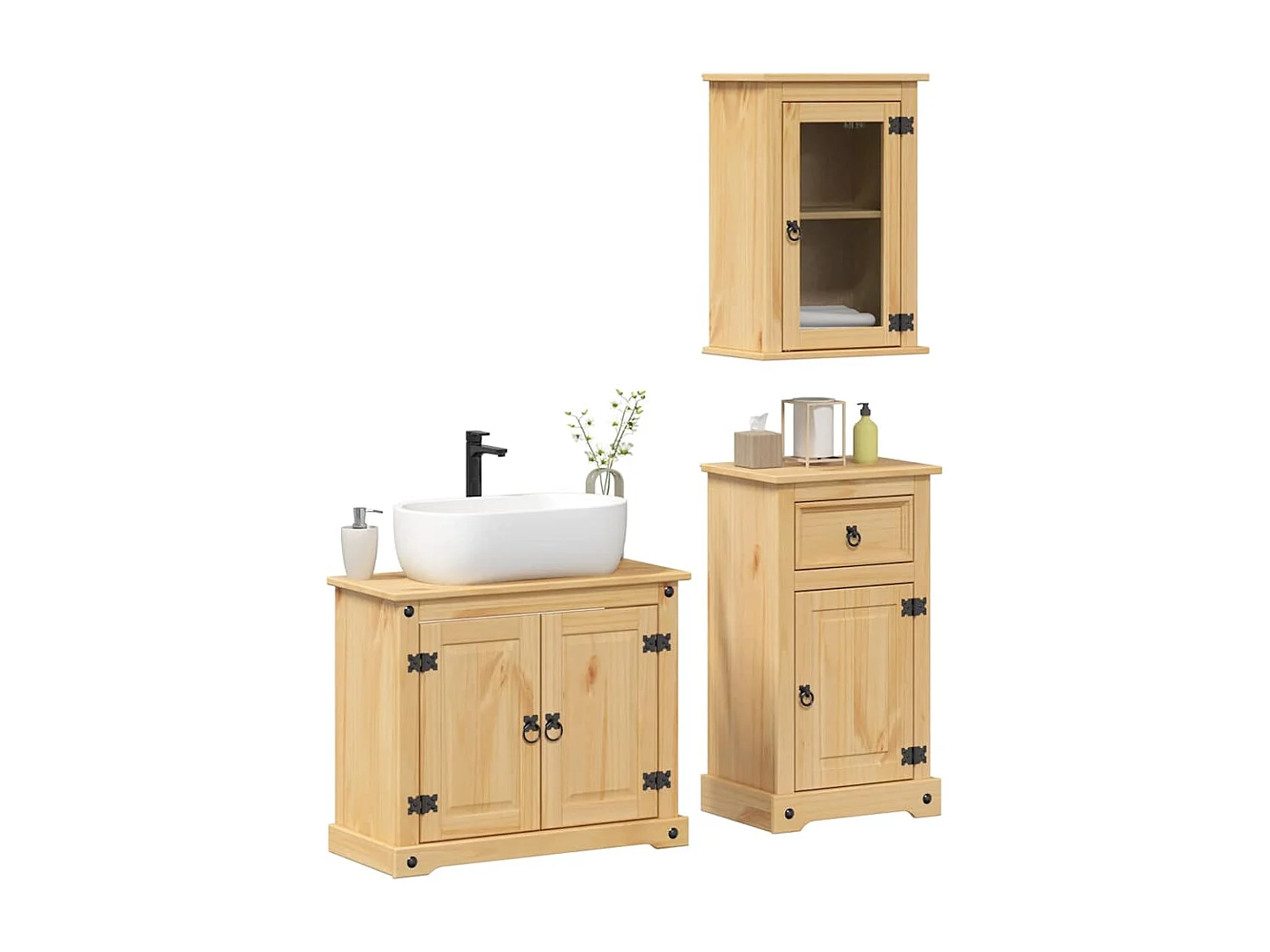 Ensemble de meubles salle de bain 3 pcs Corona bois pin massif
