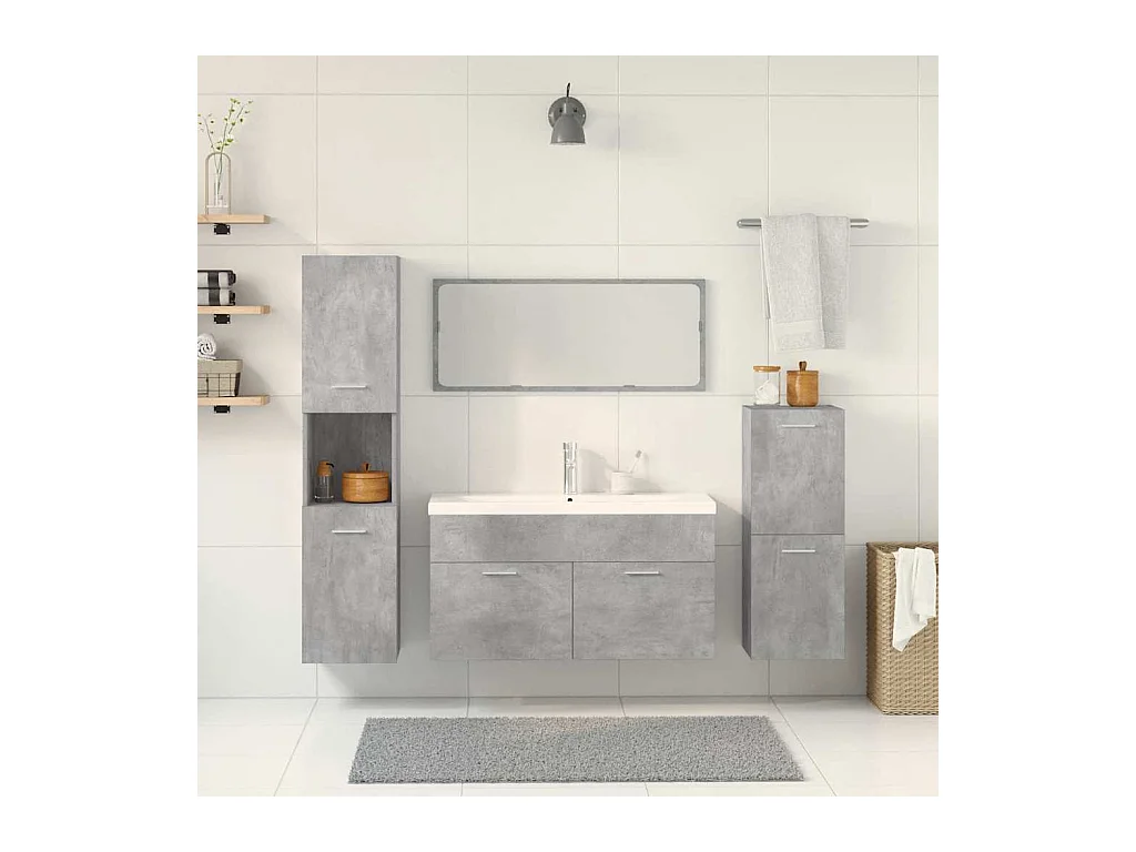 5-tlg. Badmöbel-Set Betongrau Holzwerkstoff