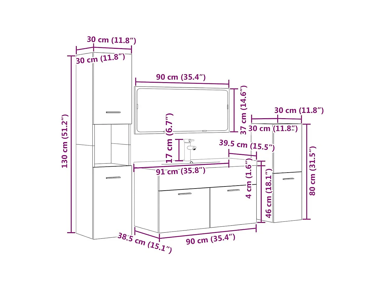 5-tlg. Badmöbel-Set Betongrau Holzwerkstoff