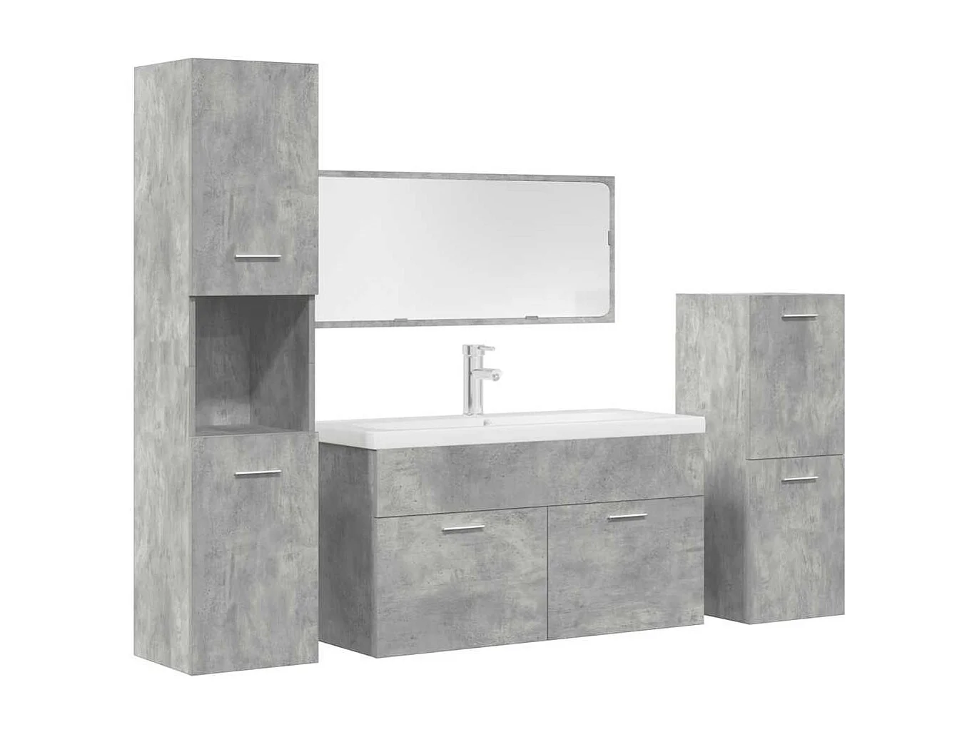 Set Mobili da Bagno 5 pz Grigio Cemento in Legno Multistrato