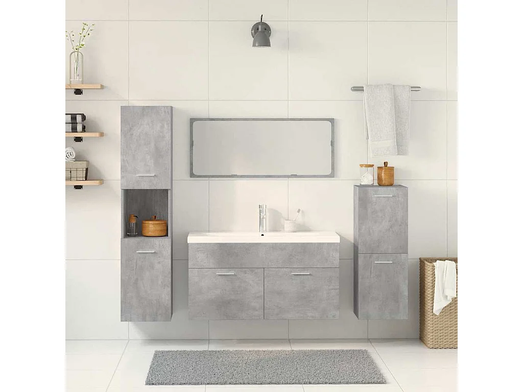 Set Mobili da Bagno 5 pz Grigio Cemento in Legno Multistrato