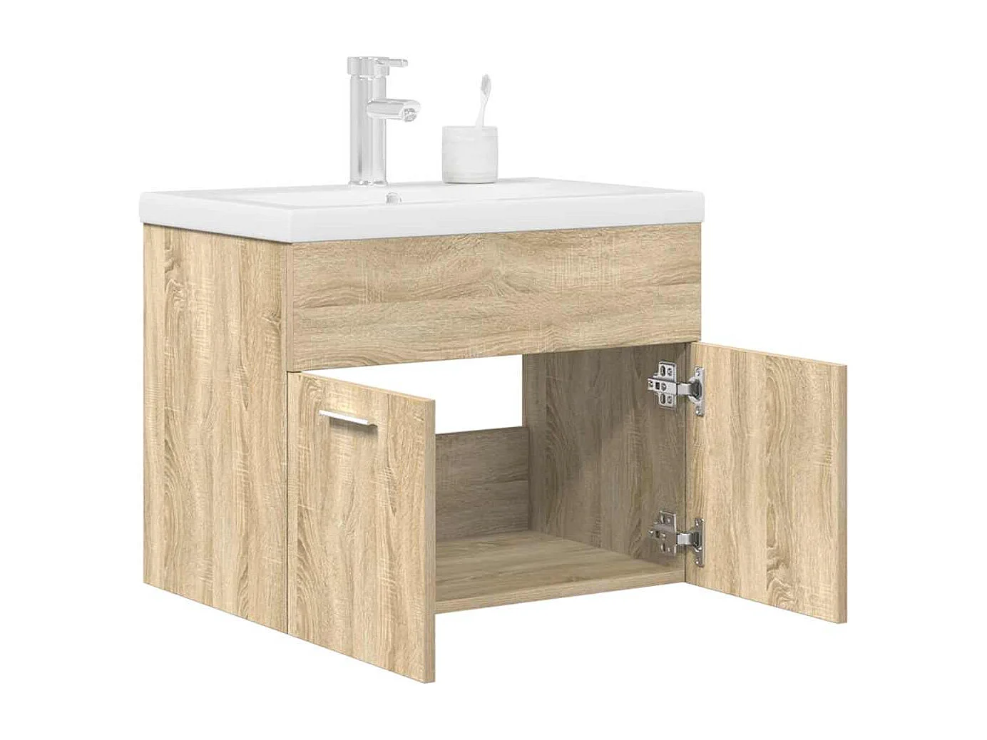 Wastafelmeubel met inbouwwastafel en kraan Sonoma eikenhout