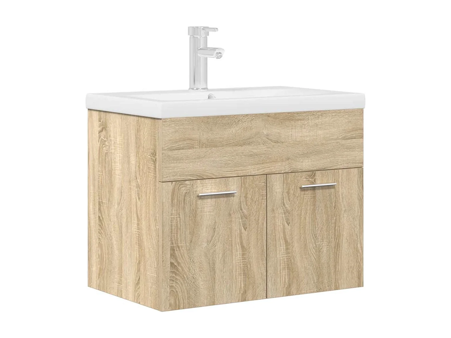 Wastafelmeubel met inbouwwastafel en kraan Sonoma eikenhout