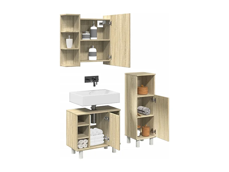 Set Mobili da Bagno 3 pz Rovere Sonoma in Legno Multistrato