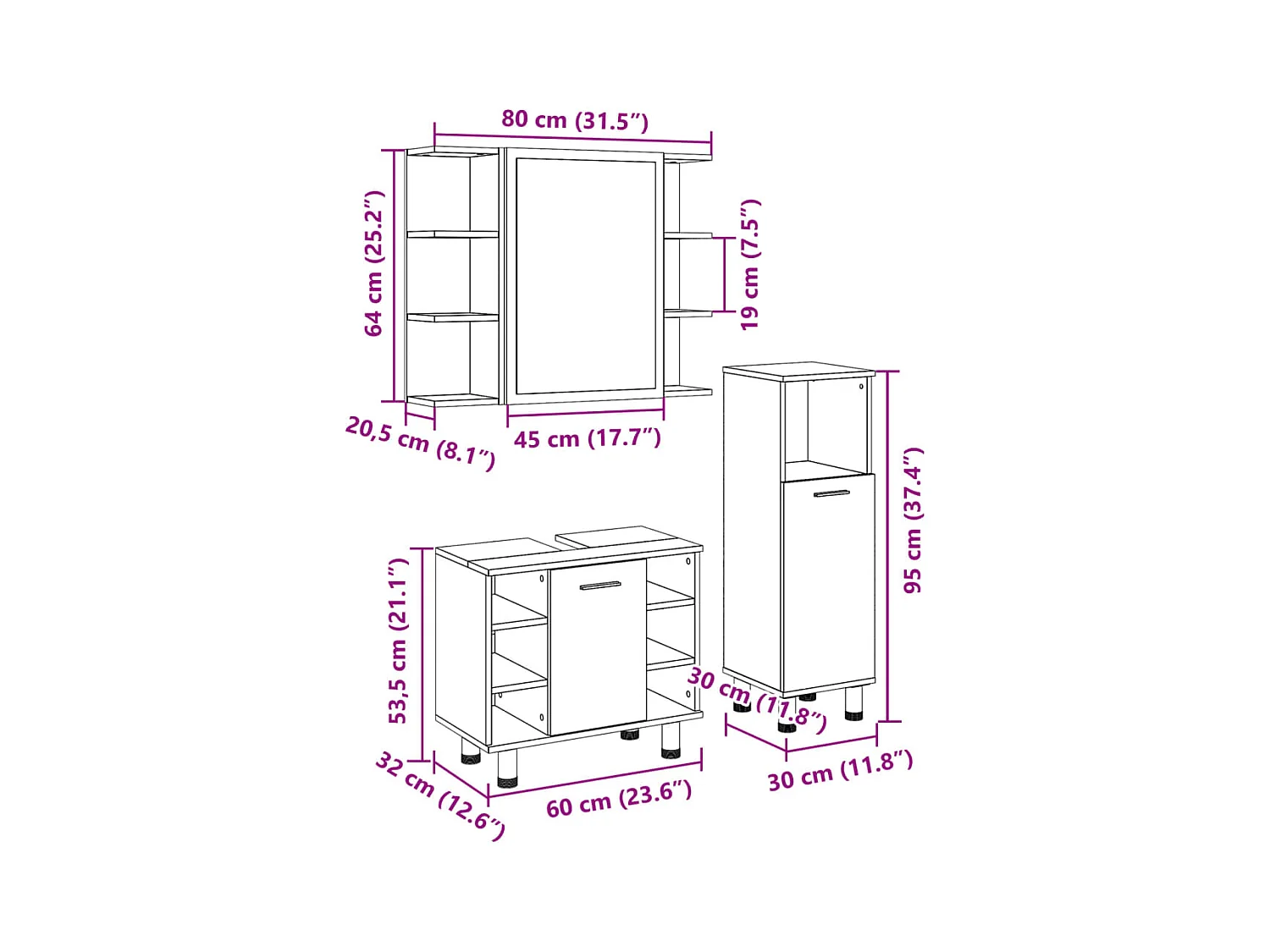 Ensemble de meubles de salle de bain 3 pcs chêne sonoma