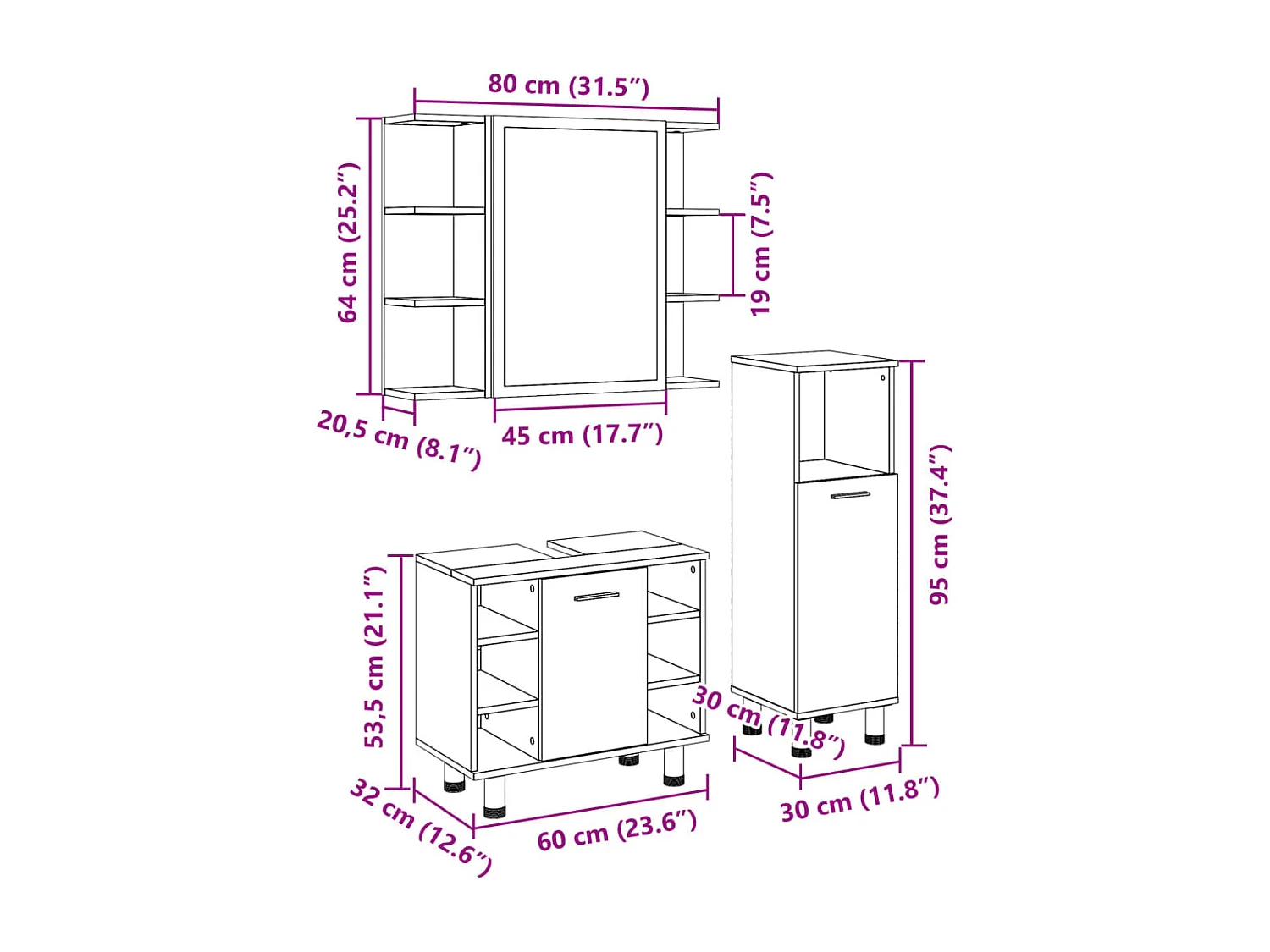 Ensemble de meubles de salle de bain 3 pcs chêne sonoma