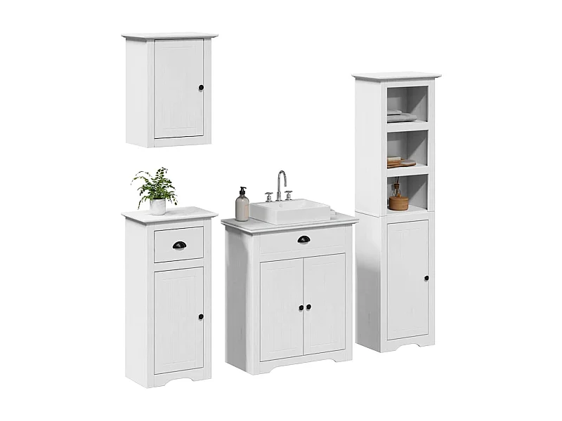 4 pcs conjunto de móveis para WC BODO pinho maciço branco